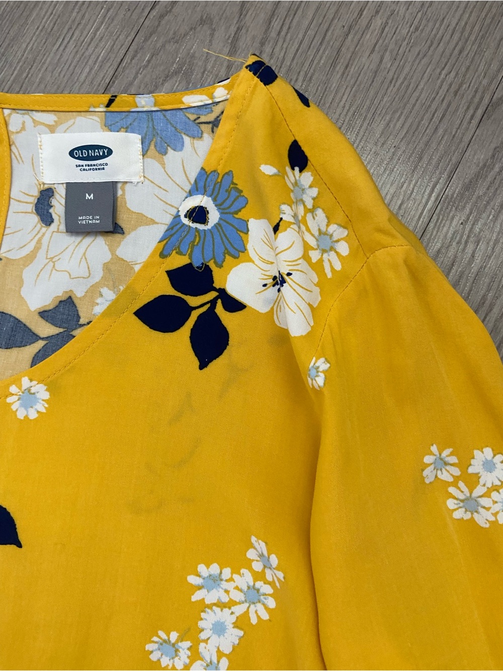 Old Navy Yellow Floral Mini Dress with Navy and White Accents